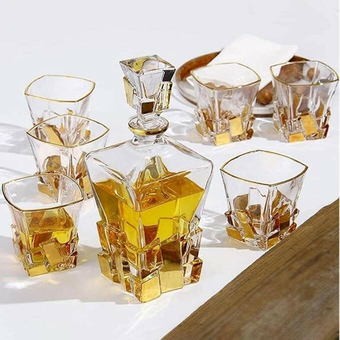 Carafe Luxueuse à Whisky + 6 verres en cristal.