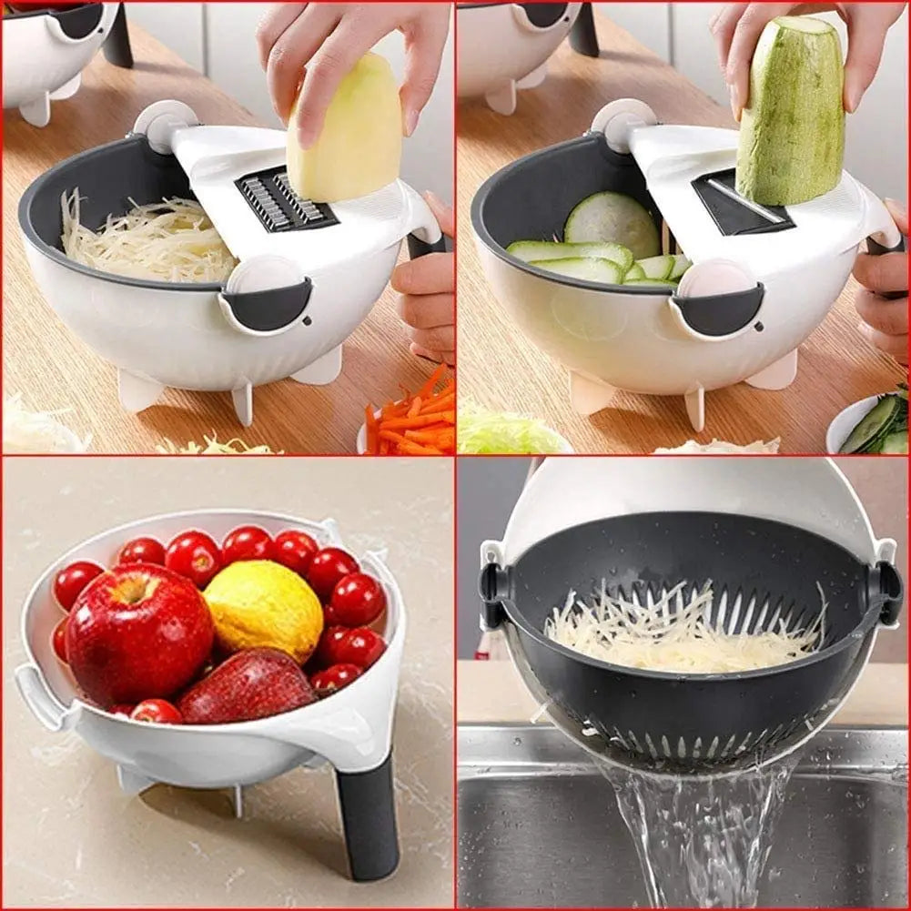 9 in 1 Vegetable Cutter with Drain Basket Multifunctional Large Capacity Magic Rotate Vegetables Chopper Veggie Shredder Grater