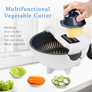 9 in 1 Vegetable Cutter with Drain Basket Multifunctional Large Capacity Magic Rotate Vegetables Chopper Veggie Shredder Grater