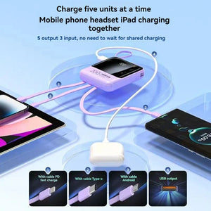 Mini Power Bank Universel -  10.000mAh avec 4 Câbles Charge.