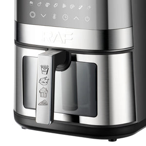 RAF 5.0L Large Capacity 1400W Stainless Steel Air Fryer Oven Fryer Oil Free Electric Digital With Visible Window Touch Screen.