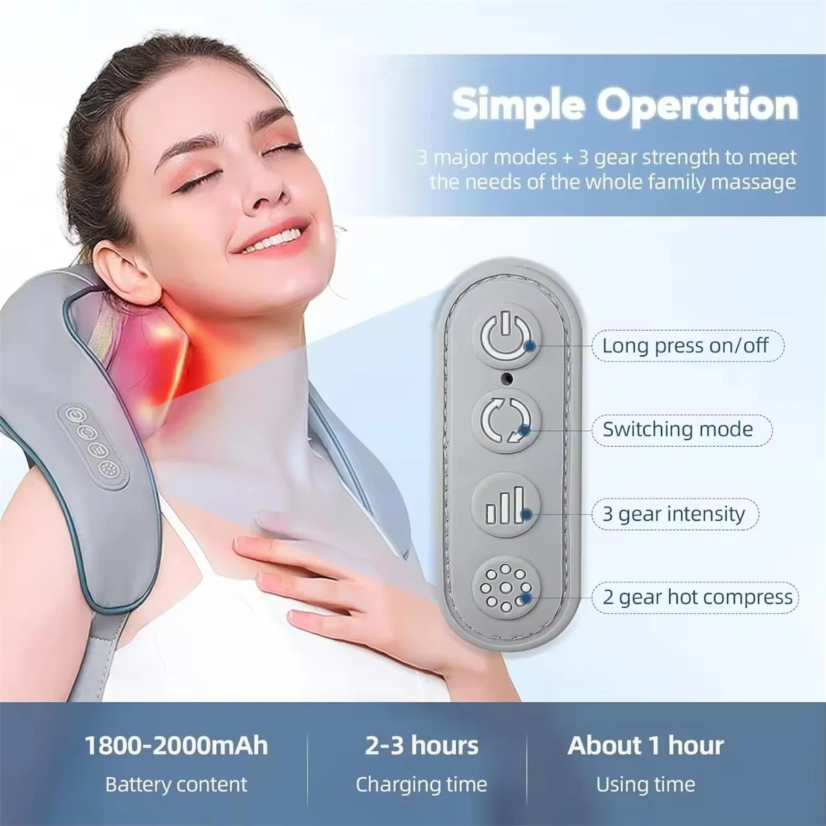 Oreiller de Massage Sans Fil   pour le Cou, le Dos et Tout le Corps.