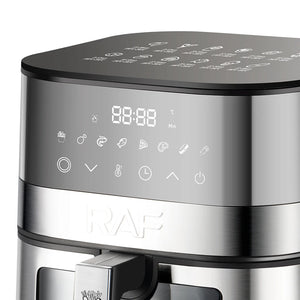 RAF 5.0L Large Capacity 1400W Stainless Steel Air Fryer Oven Fryer Oil Free Electric Digital With Visible Window Touch Screen.