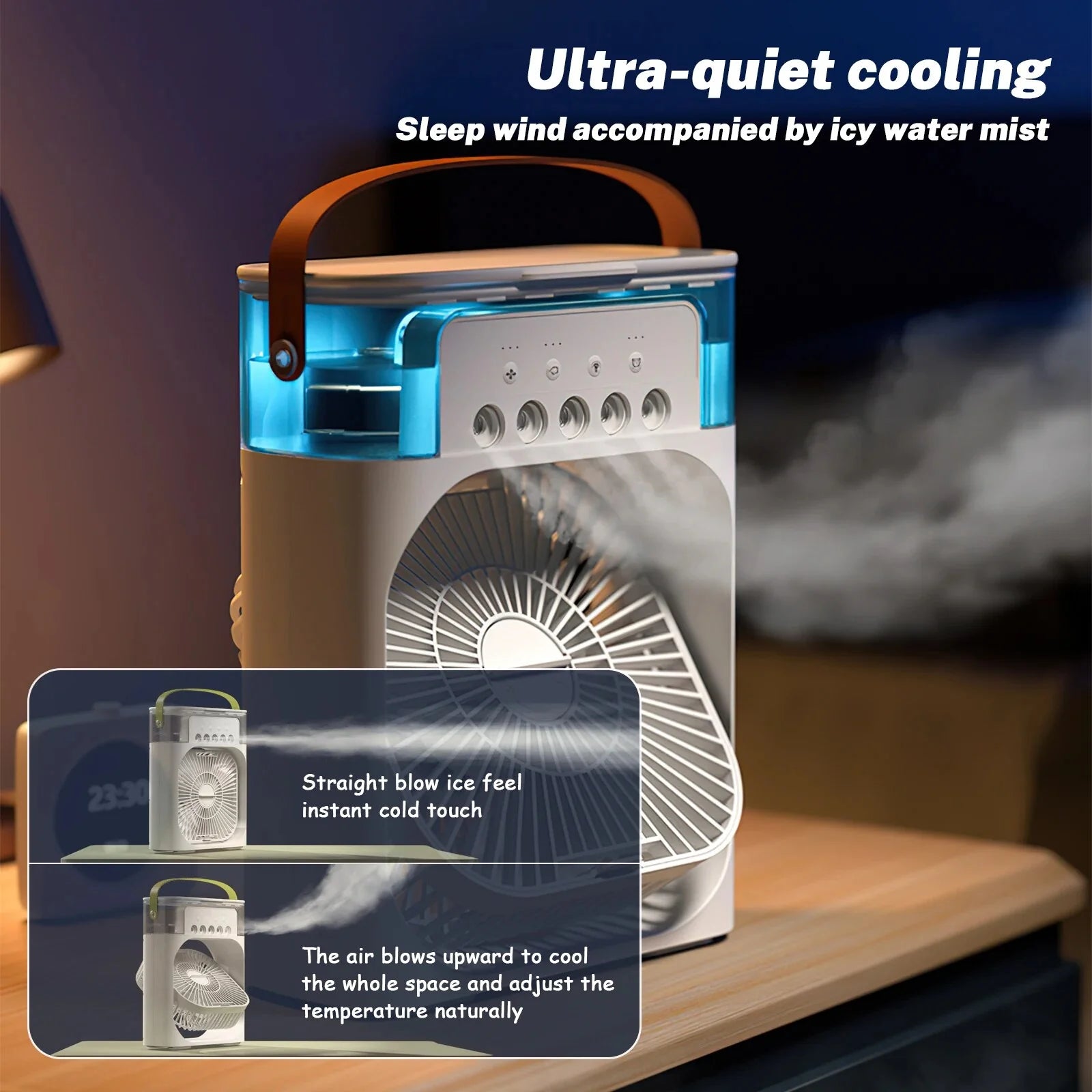 Portable Air Conditioner Fan 4 in 1 Personal Mini Cooling Spray Fan Small Aircon Humidifier Desk Fan for Home Office Room.