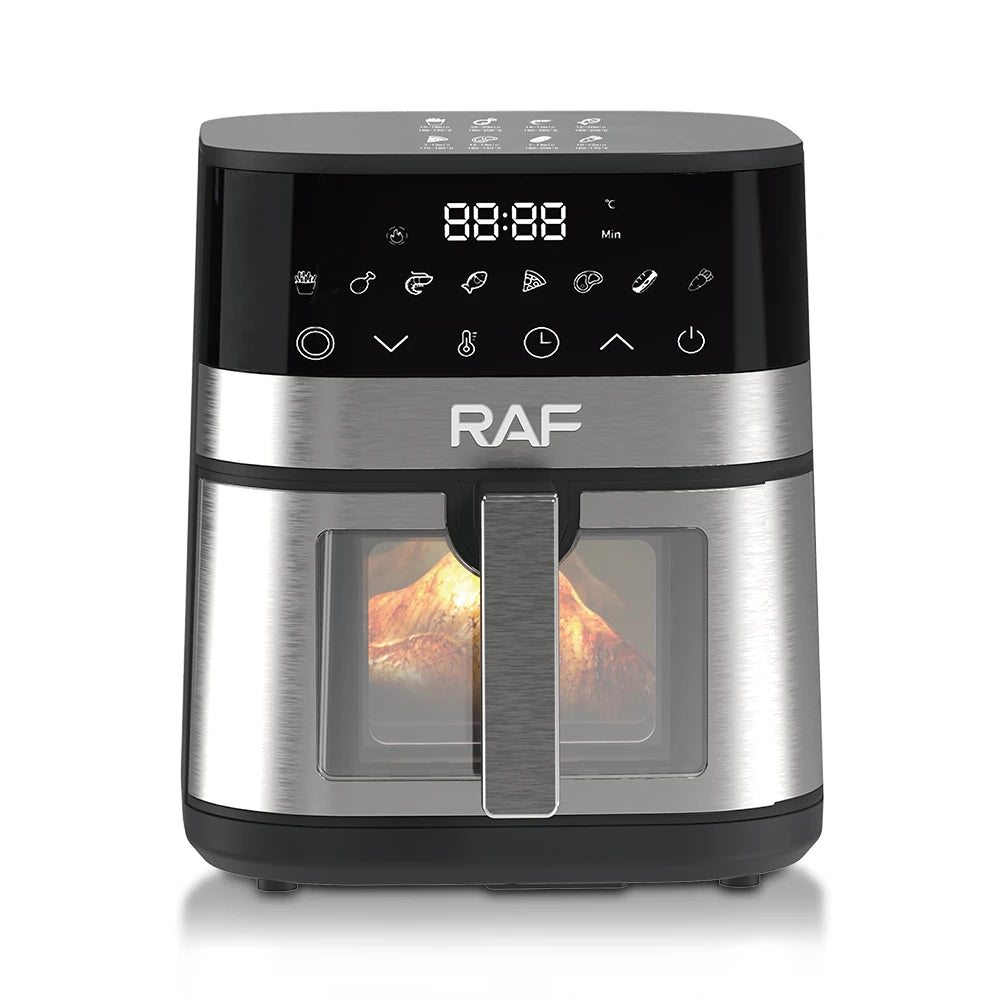 RAF 5.0L Large Capacity 1400W Stainless Steel Air Fryer Oven Fryer Oil Free Electric Digital With Visible Window Touch Screen.
