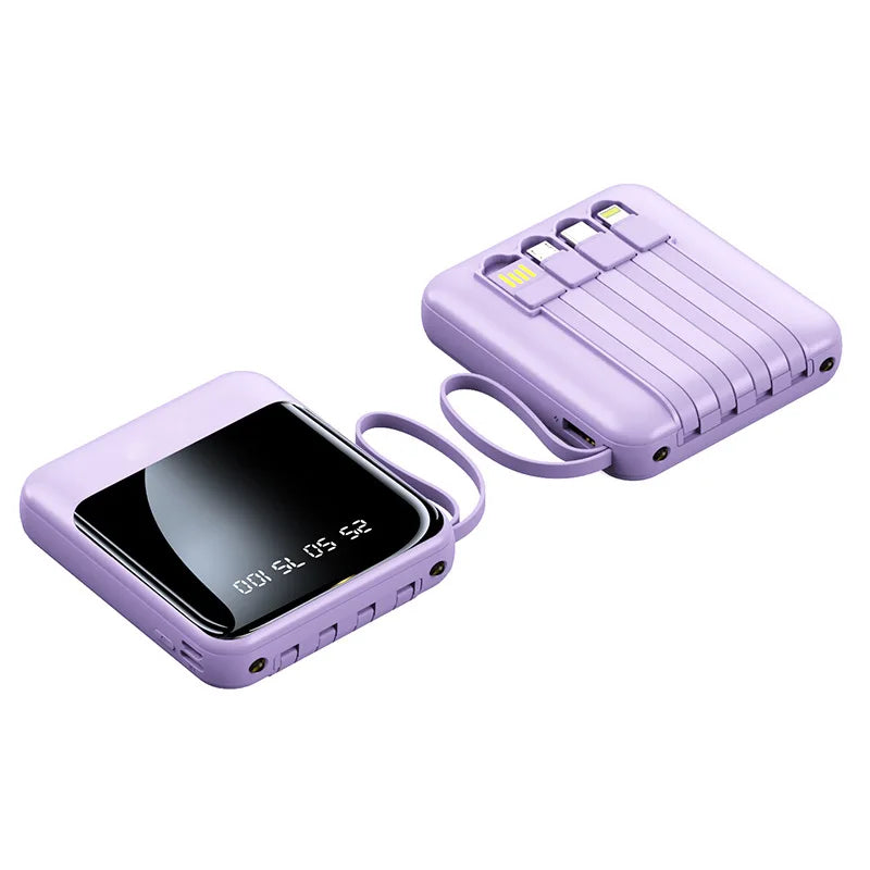 Mini Power Bank Universel -  10.000mAh avec 4 Câbles Charge.
