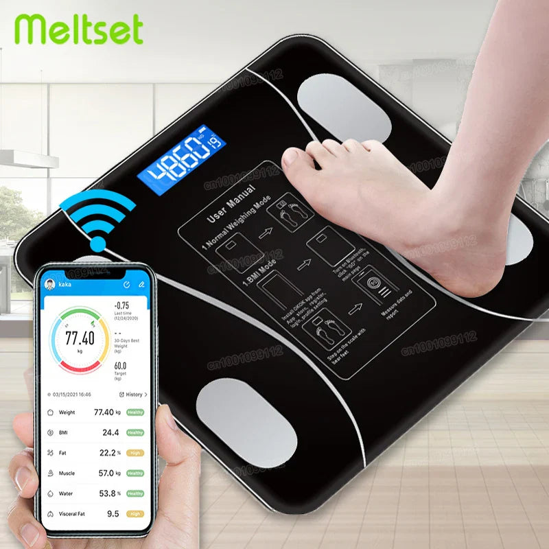 Smart Body Fat Scale Wireless Digital Bathroom Scale Bluetooth Electronic Weight Scale with Smartphone App.