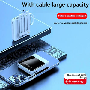 Mini Power Bank Universel -  10.000mAh avec 4 Câbles Charge.