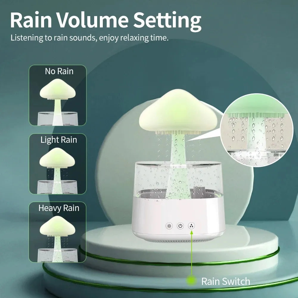 Mushroom Rain Air Humidifier Electric Aroma Diffuser Rain Cloud Smell Distributor Relax Water Drops Sounds Colorful Night Lights.