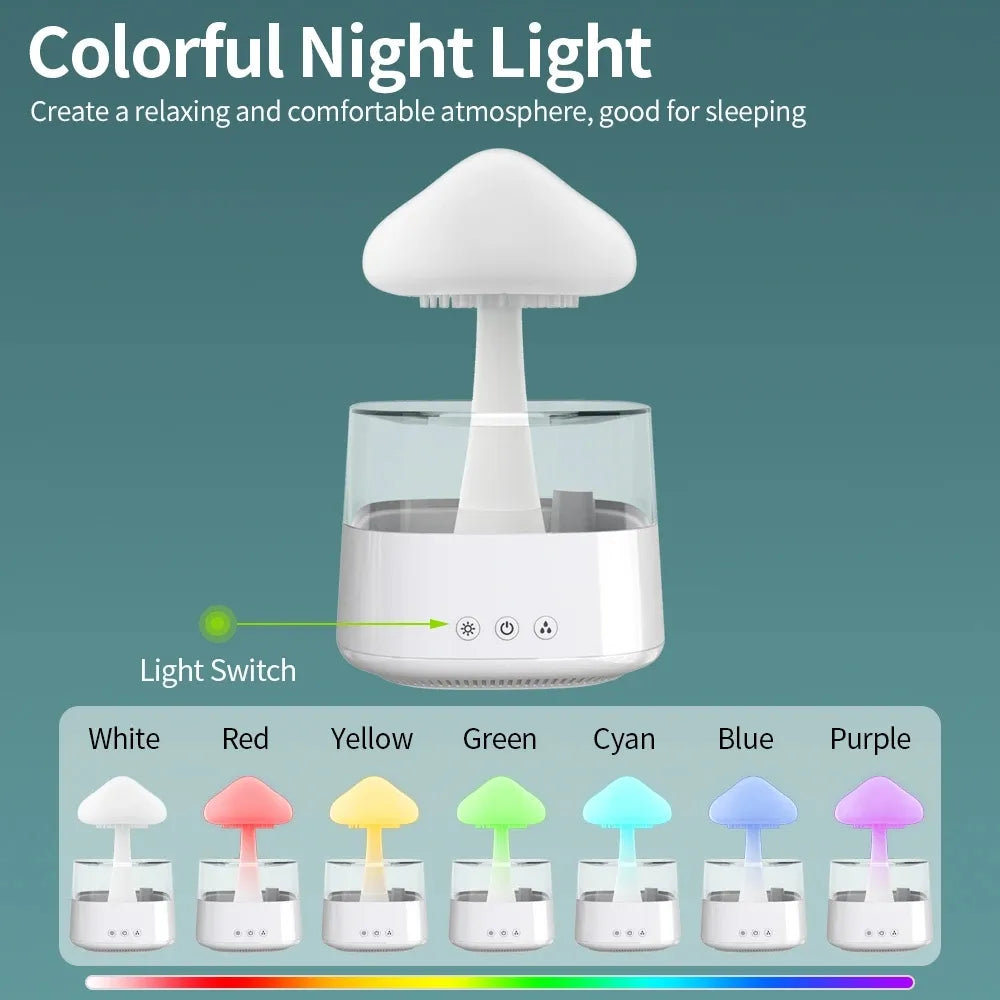 Mushroom Rain Air Humidifier Electric Aroma Diffuser Rain Cloud Smell Distributor Relax Water Drops Sounds Colorful Night Lights.