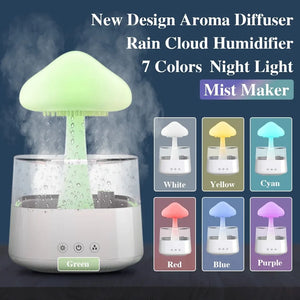 Mushroom Rain Air Humidifier Electric Aroma Diffuser Rain Cloud Smell Distributor Relax Water Drops Sounds Colorful Night Lights.