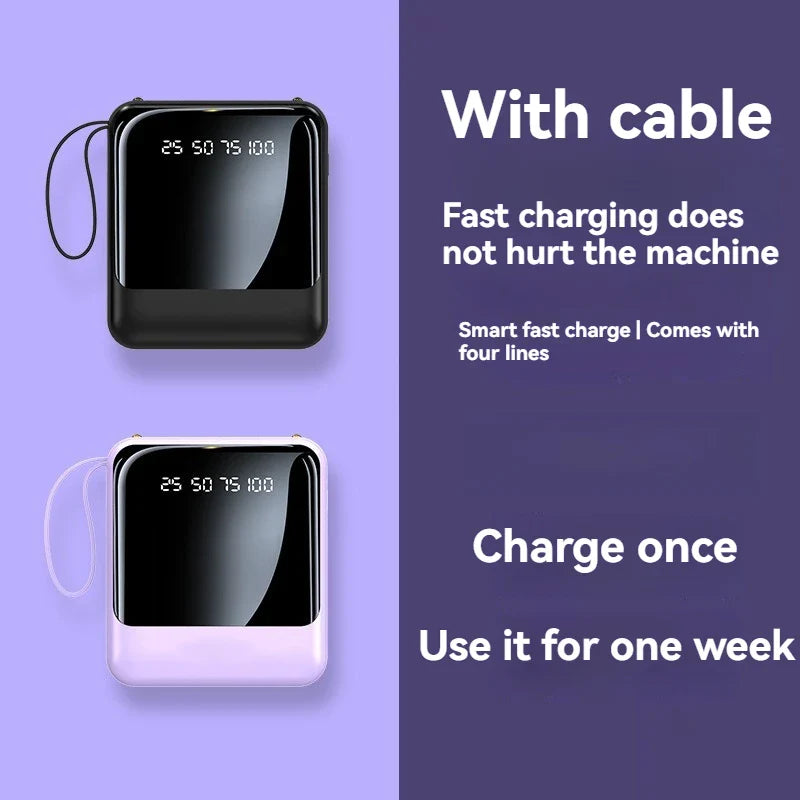 Mini Power Bank Universel -  10.000mAh avec 4 Câbles Charge.