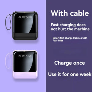 Mini Power Bank Universel -  10.000mAh avec 4 Câbles Charge.