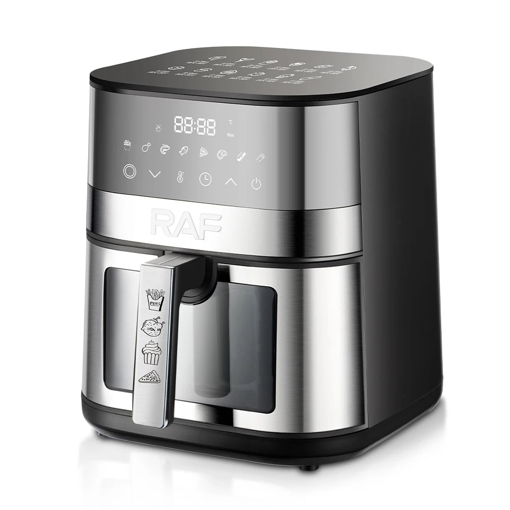 RAF 5.0L Large Capacity 1400W Stainless Steel Air Fryer Oven Fryer Oil Free Electric Digital With Visible Window Touch Screen.