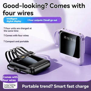 Mini Power Bank Universel -  10.000mAh avec 4 Câbles Charge.