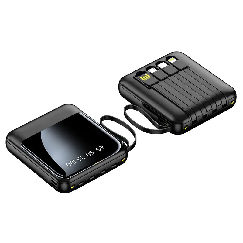 Mini Power Bank Universel -  10.000mAh avec 4 Câbles Charge.